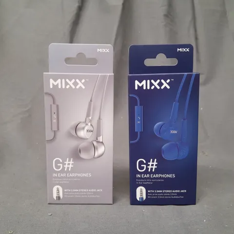 BOX OF APPROXIMATELY 20 ASSORTED MIXX G# IN EAR HEADPHONES IN SILVER AND BLUE