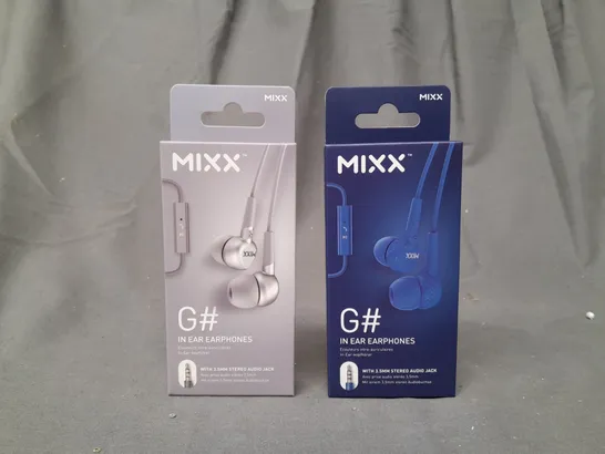 BOX OF APPROXIMATELY 20 ASSORTED MIXX G# IN EAR HEADPHONES IN SILVER AND BLUE