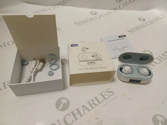 BOXED FAMOO U-AIR TRUE WIRELESS EARBUDS WITH CHARGING DOCK, ACCESSORIES AND INSTRUCTIONS 