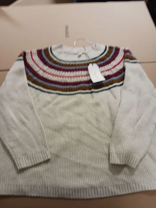 SEASALT CORNWALL LADIES KNITTED JUMPER CREAM WITH MULTICOLOURED NECK SIZE 20 