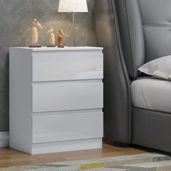 BOXED FRANCINE 3 DRAWER 60CM WIDE CHEST OF DRAWERS WHITE GLOSS