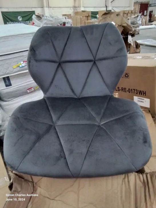 A BOXED PAIR OF GREY VELVET UPHOLSTERED KITCHEN/BREAKFAST BAR STOOLS