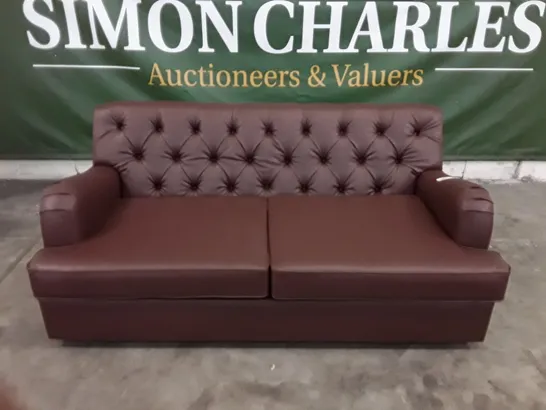 QUALITY DESIGNER FOXCOTE 3 SEATER SOFA BED - BROWN LEATHER