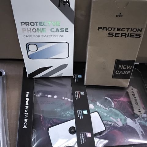 CAGE OF APPROXIMATELY 4 BOXES OF PHONE CASES INCLUDING CLEAR VIEW STANDING COVER, PROTECTIVE PHONE CASE, PROTECTION SERIES CASE, WATERPROOF TABLET CASE, JETECH CELLPHONE CASE, IPAD PRO WATERPROOF CASE