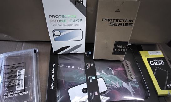 CAGE OF APPROXIMATELY 4 BOXES OF PHONE CASES INCLUDING CLEAR VIEW STANDING COVER, PROTECTIVE PHONE CASE, PROTECTION SERIES CASE, WATERPROOF TABLET CASE, JETECH CELLPHONE CASE, IPAD PRO WATERPROOF CASE