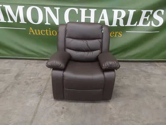 QUALITY DESIGNER FAUX LEATHER MANUAL RECLINER ARMCHAIR - BROWN