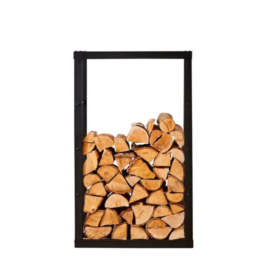 BOXED NEO BLACK INDOOR FIREWOOD LOG RACK WITH HOOKS // SIZE: 80 X 35 X 10cm (1 BOX)