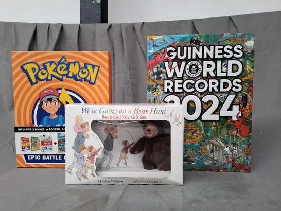 BOX OF APPROXIMATELY 10 ASSORTED BOOKS TO INCLUDE POKÉMON EPIC BATTLE COLLECTION, WE'RE GOING ON A BEAR HUNT, GUINNESS WORLD RECORDS 2024, ETC