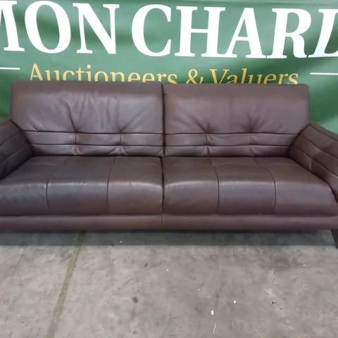 DESIGNER BROWN LEATHER LARGE 3 SEATER SOFA