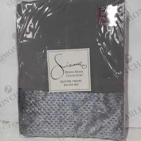 SIENNA GLITTER VELVET DUVET SET IN SILVER/GREY - DOUBLE