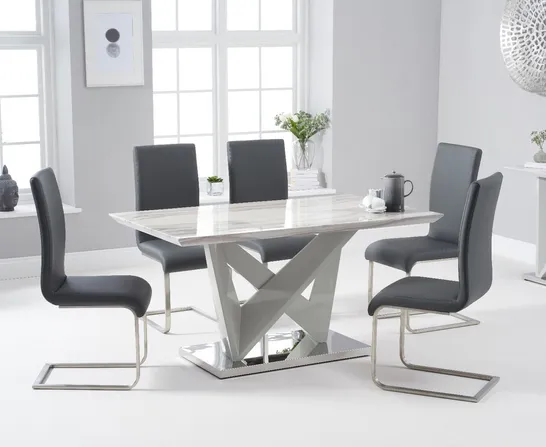 BOXED CARRERA STONE GREY HIGH GLOSS AND CHROME 150cm DINING TABLE - 2 BOXES