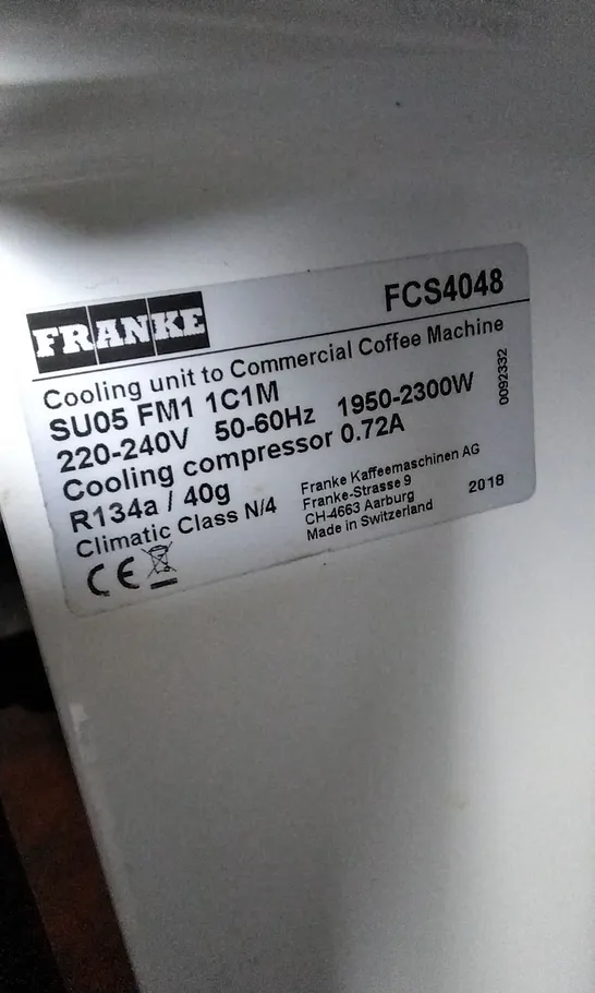 FRANKE FCS4048 COOLING UNIT TO COMMERCIAL COFFEE MACHINE