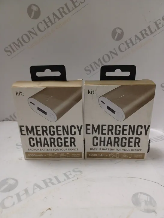 2 X BOXED KIT: EMERGENCY BACK-UP 6000MAH PORTABLE POWER BANKS IN GOLD COLOUR