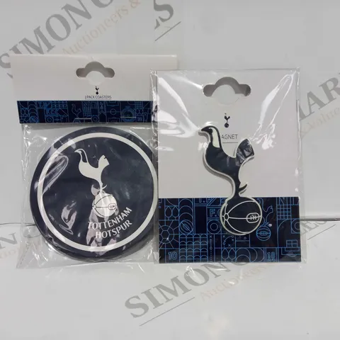 APPROXIMATELY 12 BRAND NEW ASSORTED TOTTENHAM HOTSPUR OFFICIAL FOOTBALL CLUB MERCHANDISE TO INCLUDE FRIDGE MAGNET AND COASTER 