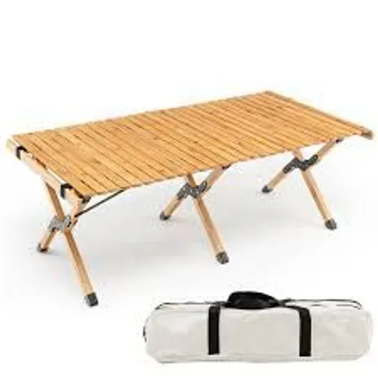 BOXED COSTWAY FOLDING CAMPING TABLE WITH CARRY BAG FOR BBQ - NATURAL