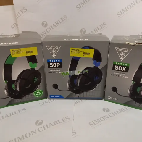 BOX OF 3 TURTLE BEACH WIRED GAMING HEADSETS INCLUDING 2X RECON 50X (XBOX) AND RECON 50P (PS4/PS5)