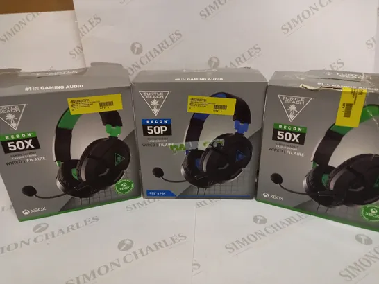 BOX OF 3 TURTLE BEACH WIRED GAMING HEADSETS INCLUDING 2X RECON 50X (XBOX) AND RECON 50P (PS4/PS5)