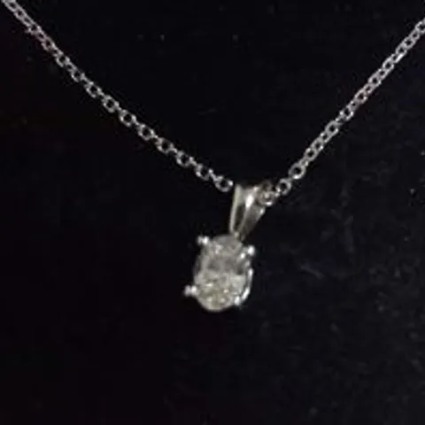 18CT WHITE GOLD PENDANT ON CHAIN, SET WITH AN OVAL CUT NATURAL DIAMOND