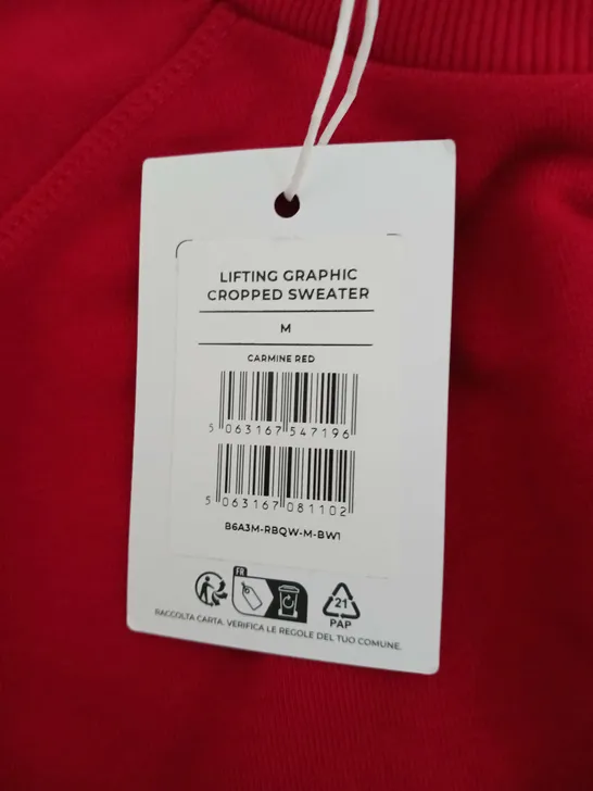 GYMSHARK LIFTING GRAPHIC CROPPED SWEATER RED SIZE M