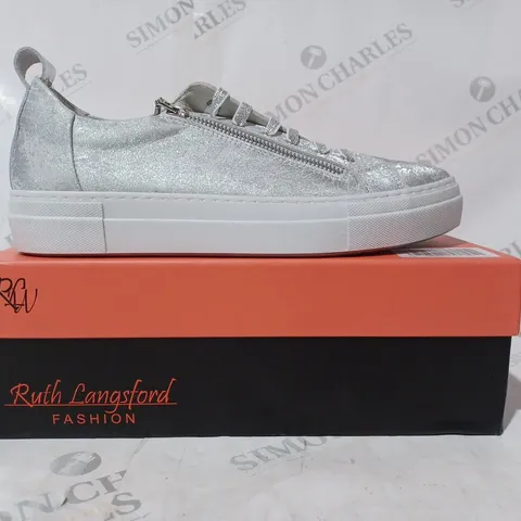 BOXED RUTH LANGSFORD ZIP DETAIL TRAINERS, SILVER - SIZE 8