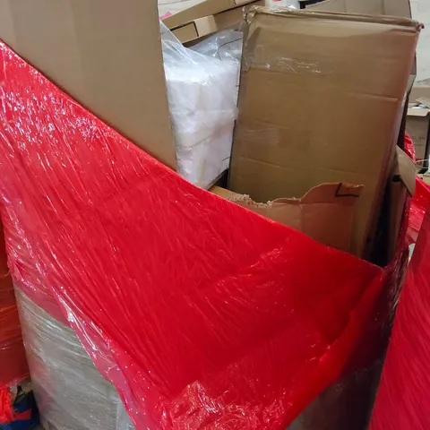 PALLET OF ASSORTED ITEMS TO INCLUDE, LED LIGHT, VACUUM CLEANER, TOILET SEAT, FABRIC WARDROBE, INFLATABLE MATTRESS.