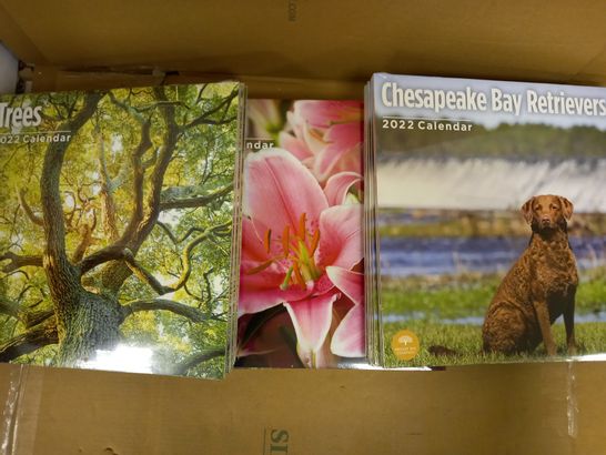 LOT OF APPROXIMATELY 10 ASSORTED BRIGHT DAY COMPANY 2022 CALENDARS TO INCLUDE CHESAPEAKE BAY RETRIEVERS, LILIES, TREES, ETC