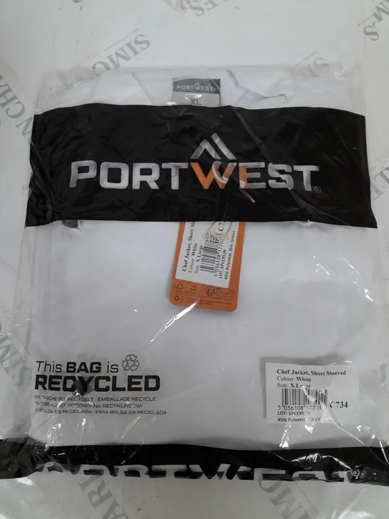 BAGGED PORTWEST SHORT SLEEVED CHEF JACKET IN WHITE - XL