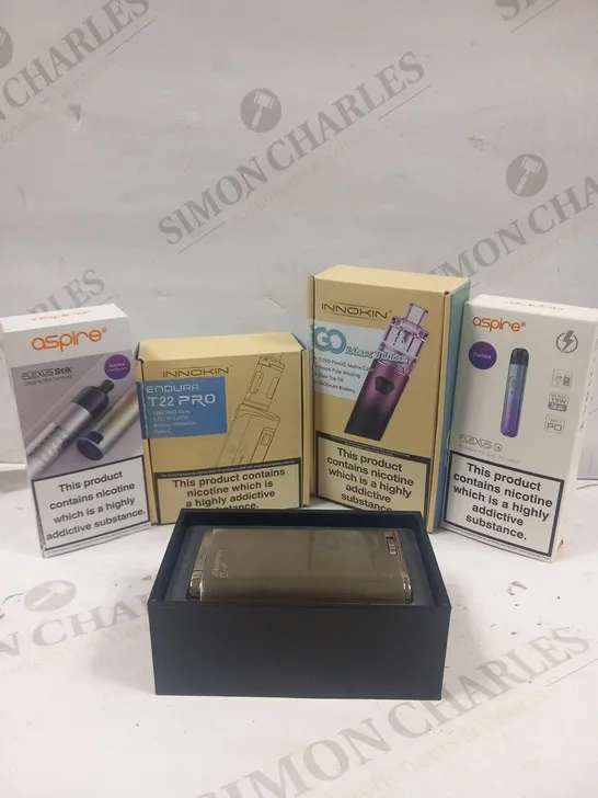 5 ASSORTED VAPING PRODUCTS  TO INCLUDE; ASPIRE FLEXUS Q, INNOKIN GO MAX TUBE AND ASPIRE PEGASUS