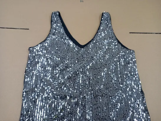 FRANK USHER SEQUIN VEST & CAMISOLE BLACK/SILVER S/M