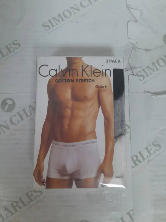 CALVIN KLEIN PACK OF 3 COTTON STRETCH TRUNKS IN WHITE GREY AND BLACK SIZE L