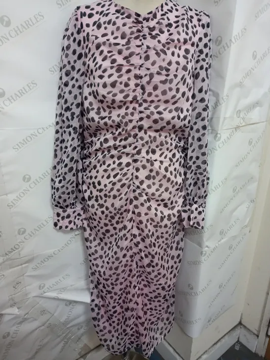 GLAMOROUS RUCHED DRESS IN LILAC DALMATION SIZE 14