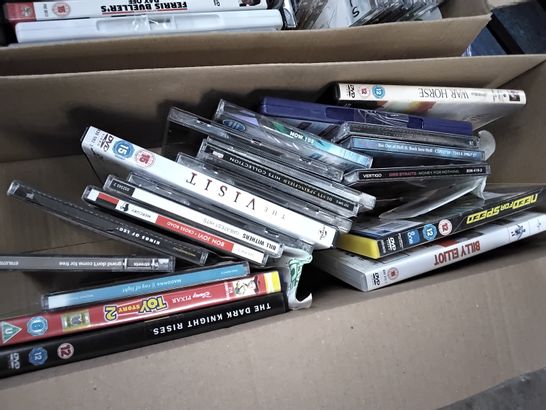 TWO BOXES, APPROXIMATELY 55 ASSORTED DVD's & CD's