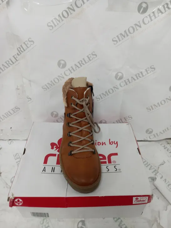 BOXED PAIR OF RIEKER LACE UP ANKLE BOOTS - TAN - UK SIZE 6