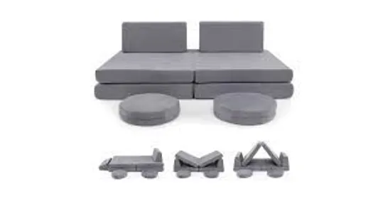 BOXED GIANTEX 6 PCS MODULAR KIDS PLAY COUCH TODDLER PLAYING SLEEPING SOFA W/SUEDE FABRIC GREY