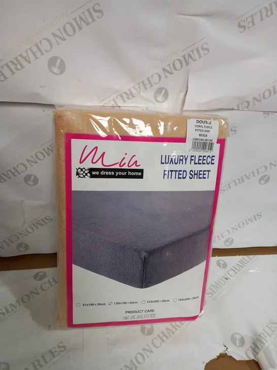 LUXURY FLEECE FITTED SHEET DOUBLE IN BEIGE 138X190+30CM