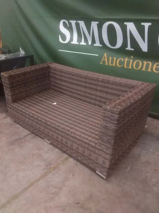 RATTAN EFFECT 2 SEATER GARDEN SOFA BROWN