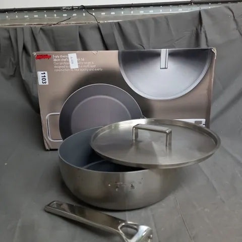 BOXED JOHN LEWIS 26CM CHEF'S STAINLESS STEEL PAN WITH LID 