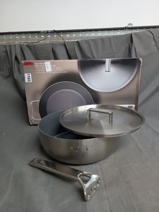 BOXED JOHN LEWIS 26CM CHEF'S STAINLESS STEEL PAN WITH LID 