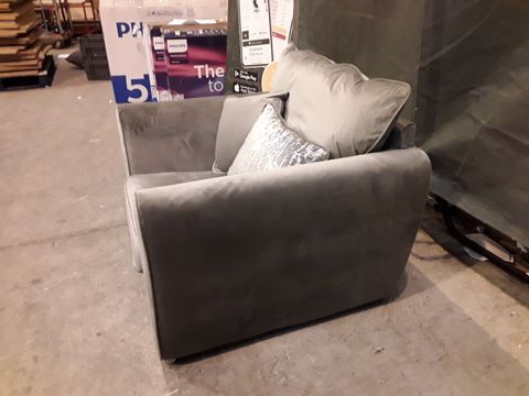 DESIGNER SILVER FABRIC ARMCHAIR WITH SIDE CUSHIONS 