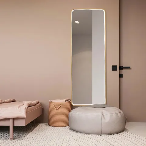 BOXED KALLAS RECTANGLE METAL WALL MIRROR, SATIN BRASS 61CM X 170CM (1 BOX)