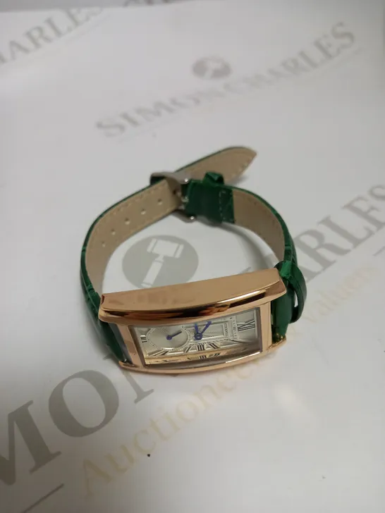 LADIES STOCKWELL WATCH – TEXTURED DIAL WITH SUB DIAL MINUTE HAND – GREEN LEATHER STRAP 