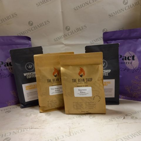 LOT OF 6 ASSORTED COFFEE PACKS TO INCLUDE PACT COFFEE , THE BEAN SHOP , WORKSHOP COFFEE ECT