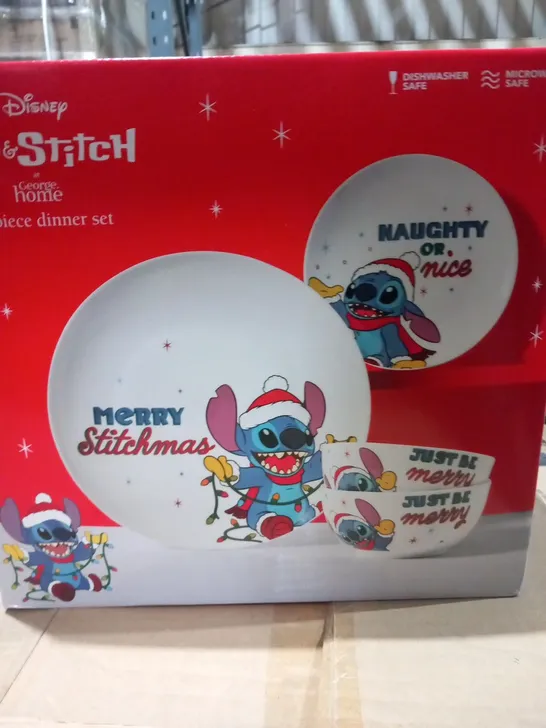 TWO BRAND NEW BOXED DISNEY LILO AND STITCH 12 PIECE CHRISTMAS DINNER SETS TO INCLUDE; 4 DINNER PLATES, 4 SIDE PLATES AND 4 CEREAL BOWLS