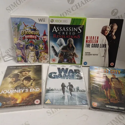 BOX OF APPROX 25 ITEMS INCLUDING WAR GAMES, THE GOOD LIAR, THE LOST CITY