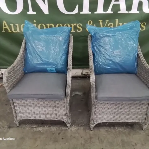 PAIR OF HAMILTON RATTAN GARDEN ARMCHAIRS WITH CUSHIONS