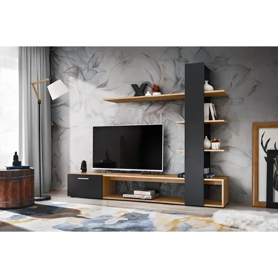 BOXED KYLLIAN ENTERTAINMENT UNIT FOR TVS UP TO 75" - BLACK/OAK (1 BOX)