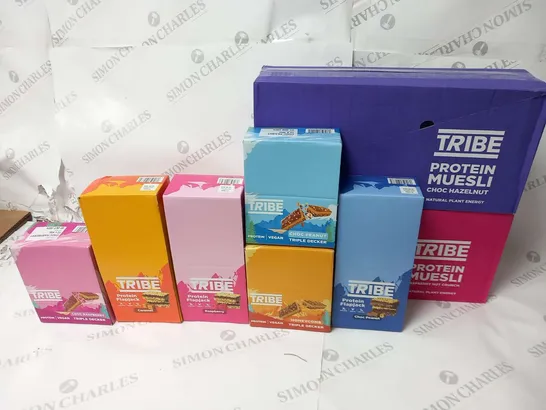 APPROXIMATELY SEVEN PACKS OF TRIBE PRODUCTS TO INCLUDE; 2 PACKS OF 8 PROTEIN MUESLI POTS, 3 PACKS OF 12 X 50G PROTEIN FLAPJACKS AND 3 PACKS OF 12 X 40G TRIPLE DECKERS