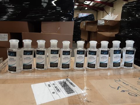 PALLET OF APPROXIMATELY 1500 BOTTLES OF BRAND NEW AQUA 70% ALCOHOL HAND SANITIZER BOTTLES IN 100ML AND 60ML