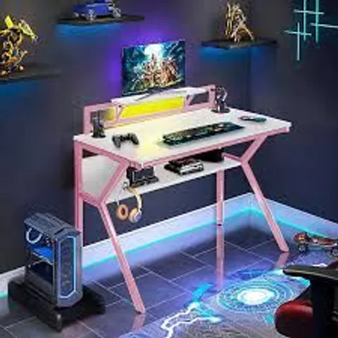 BOXED NEO ERGONOMIC 2 TIER GAMING COMPUTER OFFICE DESK - PINK (1 BOX)