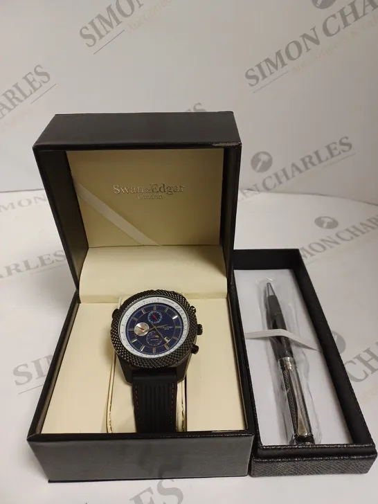 BOXED SWAN & EDGAR LTD ED ROTATING SPEEDSTAR WATCH BLACK SILICONE STRAP WITH SWAN & EDGAR PEN